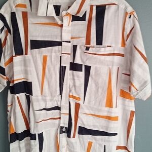 Sean John Geometric Print Short Sleeve Button Up Shirt Mens L